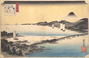 Západ slunce v Seta Seta sekisho, ze série Osm pohledů na provincii Omi Omi ha..., 1834-35. od Ando Hiroshige