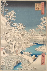 Bubnový most Taiko a mohyla Yuhi v Meguro, 1857., 1857.