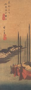 Zamlžený měsíc v Tsukudajimě. od Ando Hiroshige