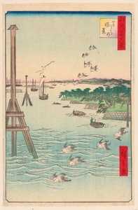 Pohled na pobřeží Shiba (Shibaura no fukei) ze série Sto slavných pohledů na Edo od Ando Hiroshige
