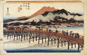 (Postavy Crossing Bridge) od Ando or Utagawa Hiroshige