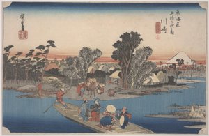 Trajekt na řece Rokugo od Ando or Utagawa Hiroshige