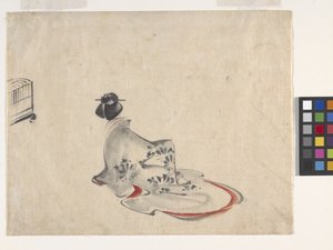 Žena se klaní (inkoust a barva na papíře) od Ando or Utagawa Hiroshige