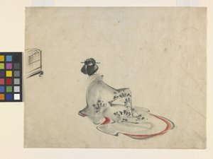 Žena se klaní (inkoust a barva na papíře) od Ando or Utagawa Hiroshige