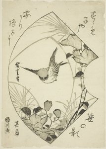 Podzimní květ a vrabec, asi 1835 (dřevoryt; koban) od Ando or Utagawa Hiroshige