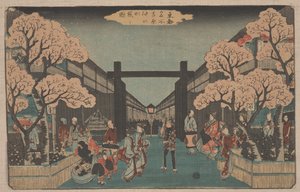Třešňové květy na Naka-no-čó v Jošiváře (dřevoryt) od Ando or Utagawa Hiroshige