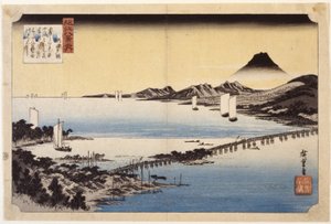 Evening Glow At Seta (barevný dřevořez) od Ando or Utagawa Hiroshige