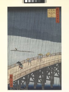 Večerní sprcha na Velkém mostě a Atake (barevný dřevořez) od Ando or Utagawa Hiroshige