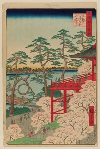 Hala Kiyomizu a rybník Shinobazu v Uenu od Ando or Utagawa Hiroshige