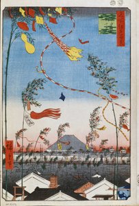 Prosperita po celém městě během festivalu Tanabata (Sto slavných pohledů na Edo) (Tokio, Japonsko) – dílo Utagawy Hiroshige (1797-1858), japonský tisk (39x26 cm), cca 1858 – prosperita po celém městě během festivalu Tanabata (Sto od Ando or Utagawa Hiroshige