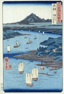 Řeka Magami a Tsukiyama, provincie Dewa (dřevěný tisk) od Ando or Utagawa Hiroshige