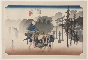Mishima: Morning Mist (Mishima, asagiri) (barevný dřevěný tisk) od Ando or Utagawa Hiroshige