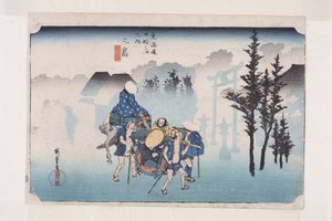 Mishima: Morning Mist (Mishima, asagiri) (barevný dřevěný tisk) od Ando or Utagawa Hiroshige