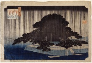 Night Rain At Karasaki (barevný dřevořez) od Ando or Utagawa Hiroshige