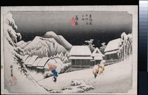 Noční sníh, Kambara“, ze série „Padesát tři stanic Tokaida“ od Ando or Utagawa Hiroshige