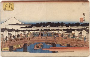 Nihonbashi (barevný dřevěný tisk) od Ando or Utagawa Hiroshige