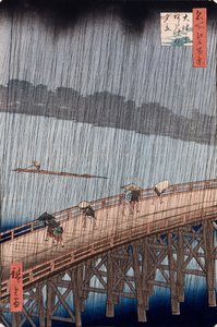 Ohashi, náhlá sprcha v Atake, ze série „Sto pohledů na známá místa v Edu“ od Ando or Utagawa Hiroshige