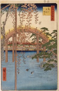Areál svatyně Tenjin v Kameido (barevný dřevořez) od Ando or Utagawa Hiroshige