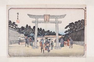 Sann? Svatyně v Nagata Riding Grounds (Nagatababa Sann?g?) (barevný dřevotisk) od Ando or Utagawa Hiroshige