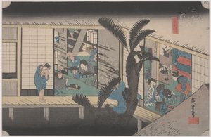 Scéna v hostinci od Ando or Utagawa Hiroshige