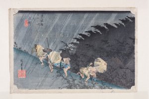 Sh?no: Driving Rain (Sh?no, hakuu) (barevný dřevěný tisk) od Ando or Utagawa Hiroshige