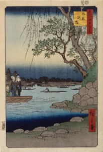 Nábřeží stájí (barevný dřevořez) od Ando or Utagawa Hiroshige