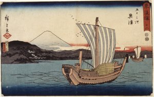 Station 18, Okitsu (dřevěný tisk) od Ando or Utagawa Hiroshige