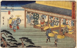 Station 41, Narumi (barevný dřevotisk, tužka) od Ando or Utagawa Hiroshige