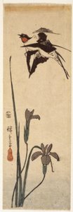 Vlaštovky a kosatec (barevný dřevořez) od Ando or Utagawa Hiroshige