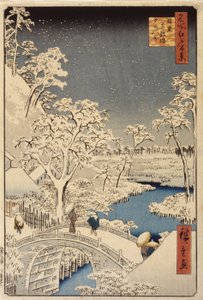 Taiko Bridge And Sunset Hill In Meguro (barevný dřevořez) od Ando or Utagawa Hiroshige