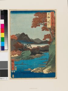 Pohoří Tatsuta a řeka Tatsuta od Ando or Utagawa Hiroshige
