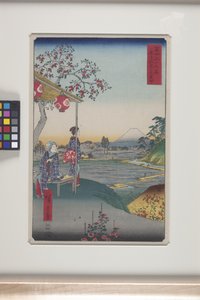 Čajovna s výhledem na horu Fudži v Z?shigaya (Z?shigaya Fujimi Chaya) (barevný dřevěný tisk) od Ando or Utagawa Hiroshige
