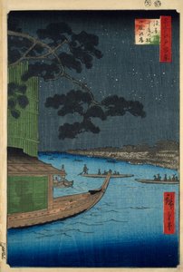 "Pine of Success" na nábřeží Onmaya, řeka Asakusa od Ando or Utagawa Hiroshige