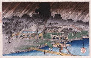 Twilight Shower v Tadasu Bank“, ze série „Slavná místa Kjóta“ Ando Hiroshige od Ando or Utagawa Hiroshige