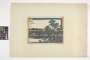 Pohled na Saruwakacho z Matsuchiyamy (barevný dřevoryt) od Ando or Utagawa Hiroshige