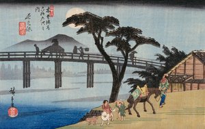 Willow u východu z Shimabara, ilustrace z "Famous Places of Kyoto" od Ando or Utagawa Hiroshige