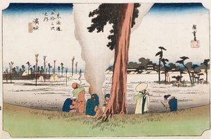 Winter View, Hamamatsu, ze série "Padesát tři stanic Tokaida", kolem roku 1834 od Ando or Utagawa Hiroshige