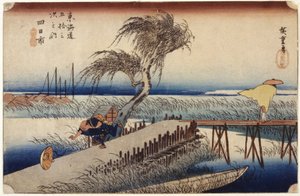 Yokkaichi (stanice #44) (barevný dřevořez) od Ando or Utagawa Hiroshige