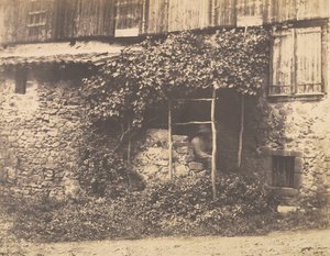 [Rustikální budova s mužem pod Trellis], ca. 1853.