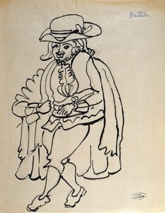 Návrh kostýmů pro Barthola pro představení "Lazebník sevillský" v Paříži (tužka a tuš na papíře) od Andre Derain