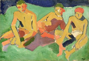 Tři postavy sedící na trávě (olej na plátně) od Andre Derain