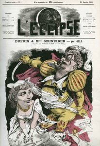 Beard-Bleue, operní jídlo na Offenbachovu hudbu v divadle Varietes, s Dupuisem jako „Beard-Bleue“ a Hortense Schneider jako Boulotte. Obálka v “”L