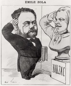 Karikatura Emila Zoly (1840-1902) zdravící bustu Honore de Balzaca (1799-1850) 1878