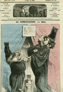 Kreslený film Adolphe Thiers (1797-1877) a Leon Gambetta (1838-1882), francouzští politici. Obálka “”L