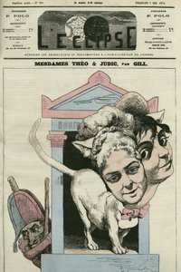 Karikatura dam Louise Theo a Anny Judic, zpěvaček ve hře Jacquese Offenbacha (1819-1880), skladatele. Obálka „“L