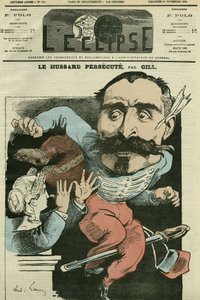 Kreslený „“ husar pronásleduje (tím, že si Marianne dělá nos), Monsieur de Saint-Genest (Saint Genest). Obálka v „“The Eclipse““ od Gilla, 29. listopadu od Andre Gill