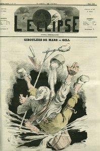 Giboulees de mars, ilustrace muže padajícího do kbelíku. Obálka „“L