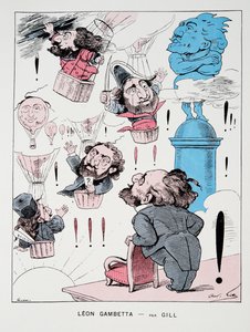Leon Gambetta, z Dějin třetí republiky, sv. I, Politické dějiny, nakl. 1933 (barevné lito) od Andre Gill