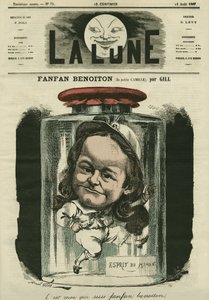 Portrét Camille Schelter, herečky v roli Fanfana Benoitona. Cartoon by Gill, v "The Moon", 11. srpna od Andre Gill