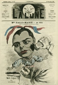 Portrét Celestine Galli-Marie (Galli Marie) (1840-1905), francouzské zpěvačky opery Comique. Cartoon od Gill, v „La Lune“, 1. prosince od Andre Gill